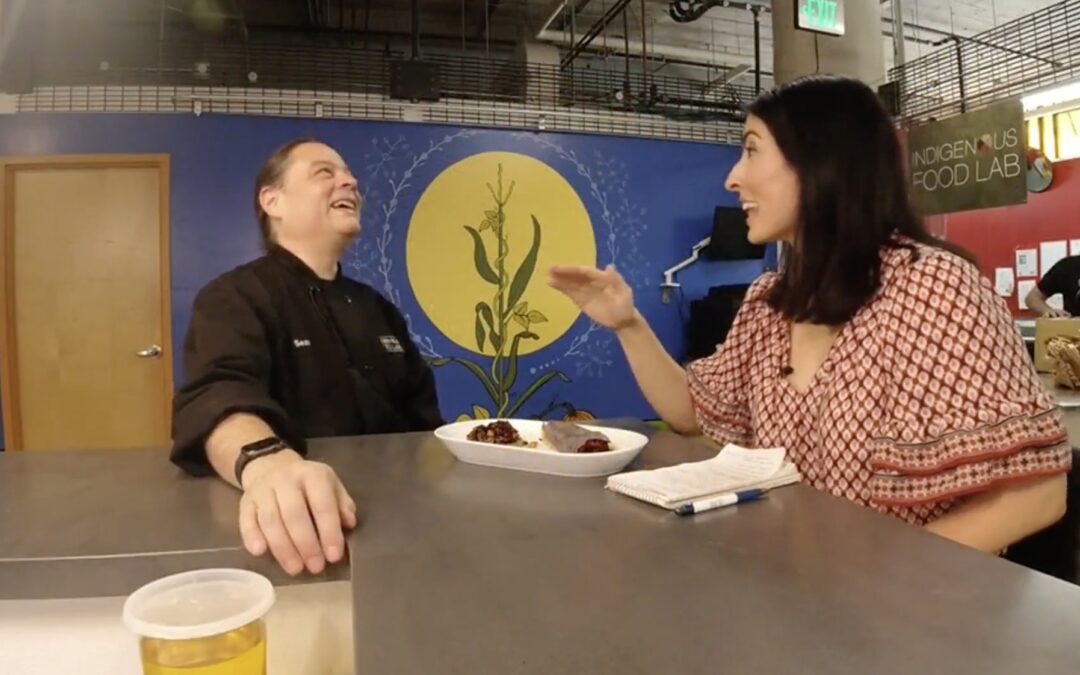 Erin Hassanzadeh with Sean Sherman at Indigenous Food Lab in Midtown Global Market